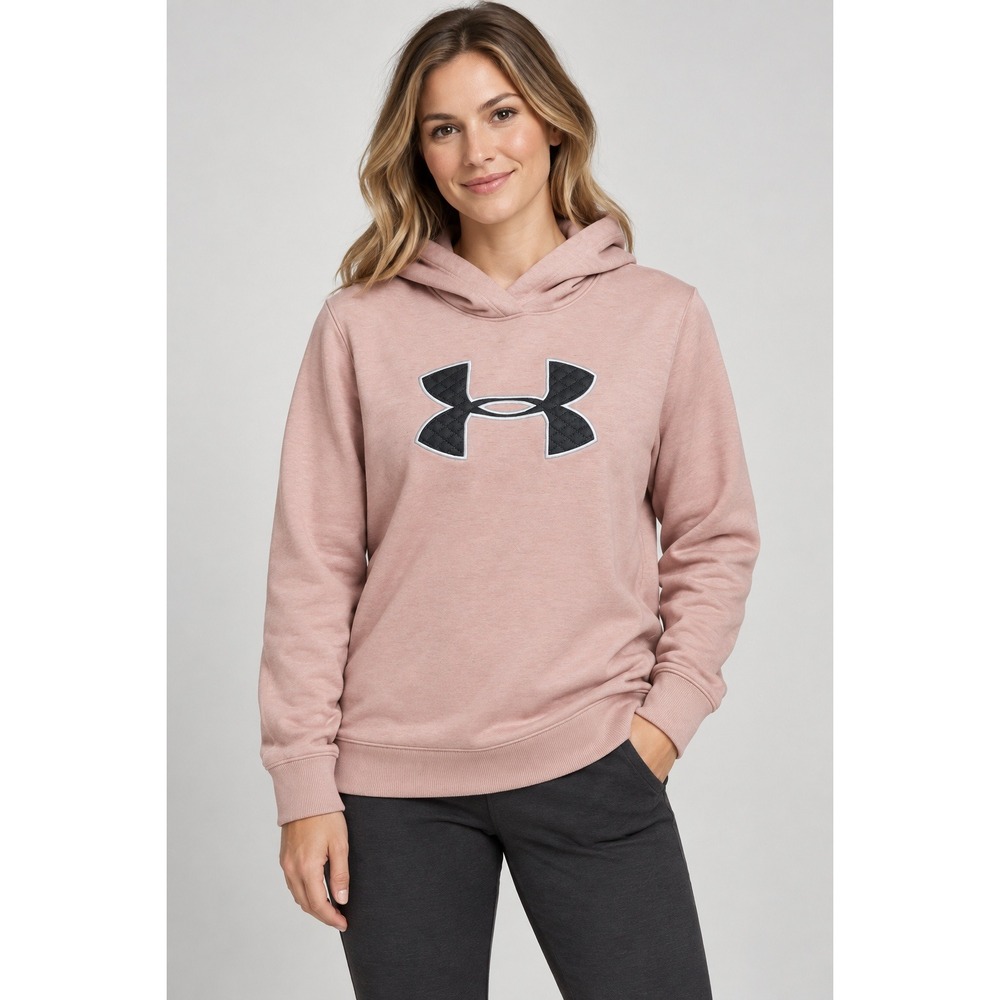 Under Armour Hoodie Women XL Pink ColdGear Fleece Pullover Quilted Logo Sporty